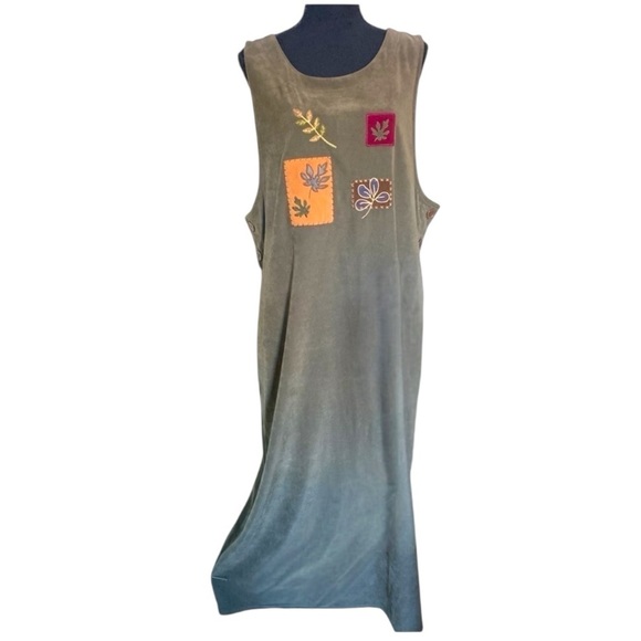 Vintage Amanda Smith Olive Green Embroidered Floor Length Fall Maxi Dress Lar… - Picture 2 of 8